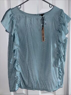 NWT Coco + Carmen Seafoam Ruffle Sleeve Satin Blouse